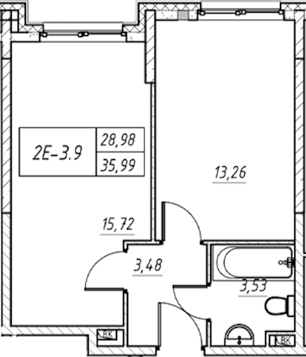 1-комнатная квартира 35.99 м², 5/11 эт., Комплекс апартаментов «Zoom на Неве»